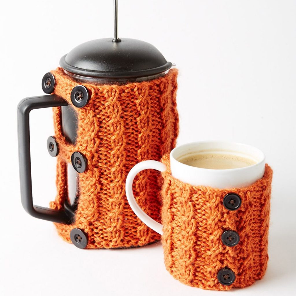 Free Knitting Pattern Coffee Press and Mug Cozies I Love Yarn Forever
