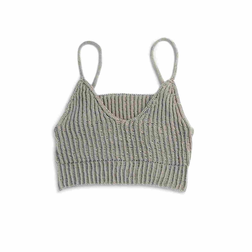 Free Knitting Pattern- Trinity Bellwoods Knit Bralette by Katherine Poole-Fournier for Yarnspirations (front)