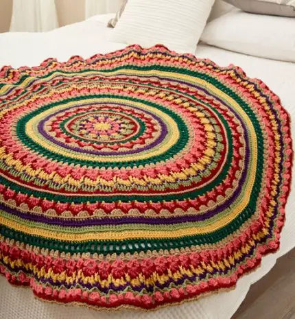 Free Crochet Pattern - Circular Fall Mandala Throw by Lisa Gentry for Yarnspirations