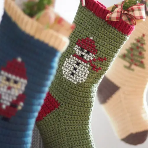 Cross-stitch Christmas Stockings - Free Crochet Pattern