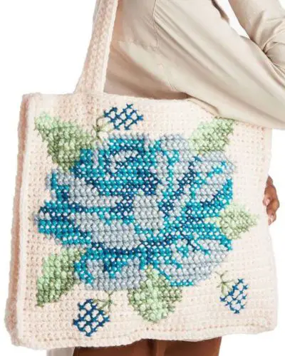 Crochet Floral Cross Stitch Tote Bag - Free Crochet Pattern