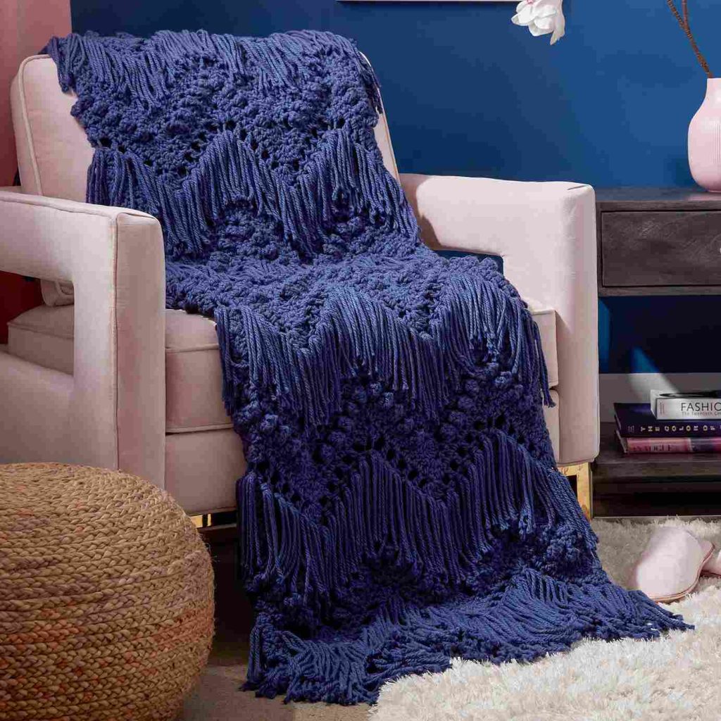 Bobble and Fringe Blanket- Free Crochet Pattern