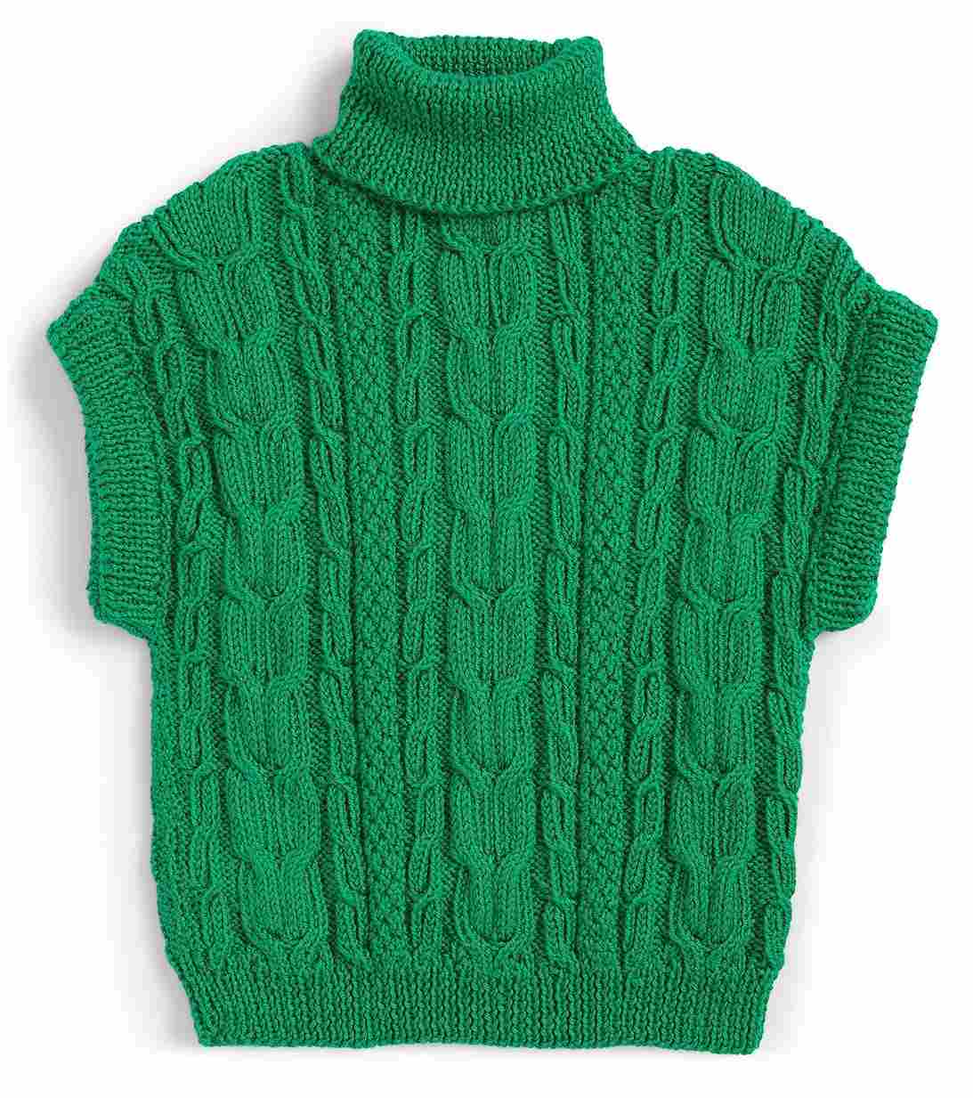 Cable Mix Knit Turtleneck Vest - Free Knitting Pattern