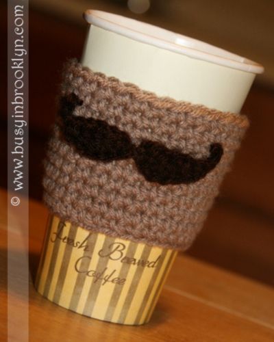 Mustache Coffee Cup Cozy - Free Crochet Pattern for Men