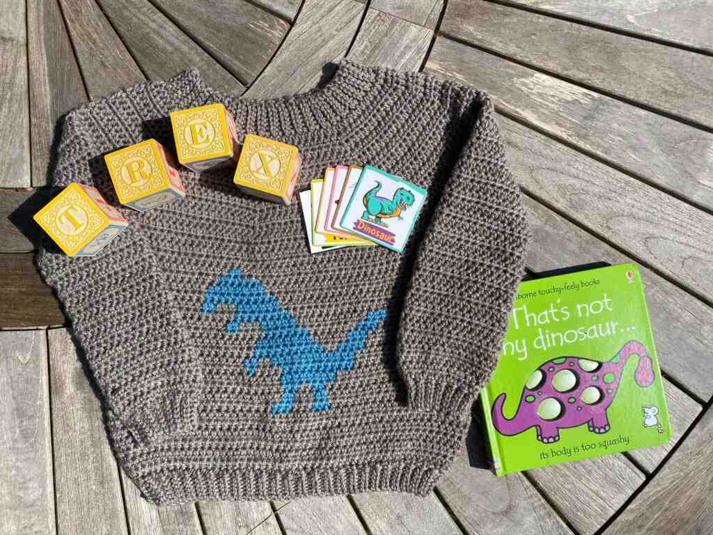 Terrific T-Rex Kids Unisex Sweater - Free Crochet Pattern