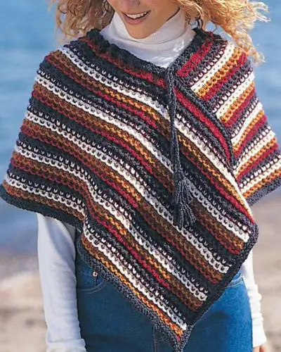 Easy Rustic Stripes Poncho - Free Knitting Pattern