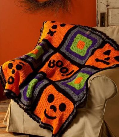 Pumpkin Face Throw - Free Crochet Pattern