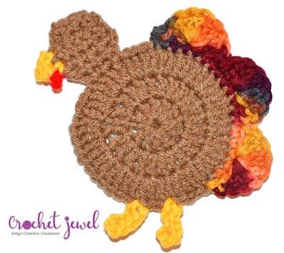 Crochet Turkey Coaster - free crochet pattern