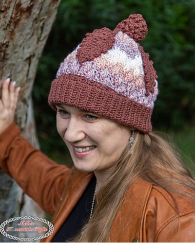 Fall Leaf Hat With Pinecone Pom Pom - free crochet pattern