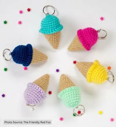 Ice Cream Cone Keychain - Free Crochet Pattern