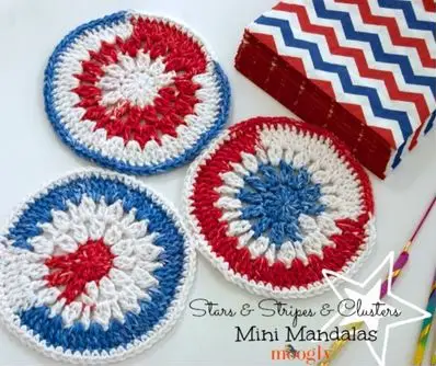 Stars and Stripes and Clusters Mini Mandala - free crochet patttern